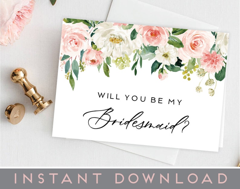 Will on your own be my Bridesmaid Card, Printable Bridesmaid Card, Floral, Watercolor, Will your self be my Bridesmaid Template,PDF, Bridesmaid Invitation photograph about Will You Be My Bridesmaid Free Printable called Will yourself be my Bridesmaid Card, Printable Bridesmaid Card, Floral, Watercolor, Will on your own be my Bridesmaid Template,PDF, Bridesmaid Invitation