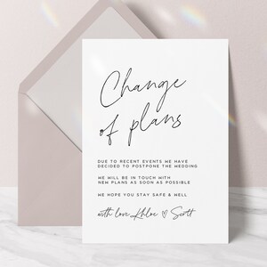 Carte de changement de plan, carte de report, mariage, minimaliste, moderne, Khloe