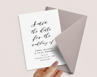 Save the Date card, Minimalist Save the Date, Modern Save the Date, Calligraphy Charlotte Design