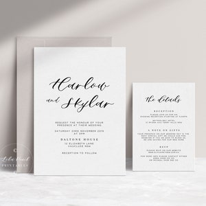 Harlow Design Printable Wedding Invitation Suite avec carte d’invitation et d’information, ensemble de 2 pièces, minimaliste, moderne, calligraphie, PDF
