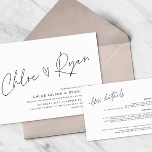 Invitation de mariage imprimable minimaliste avec carte d’invitation et d’information dans le Chloe Design, ensemble 2 pièces, suite d’invitation de mariage, moderne