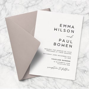 Wedding Invitations, Black White Wedding Invitation, Editable Wedding Invite, Printable Invitations, Modern Minimalist, Emma Design