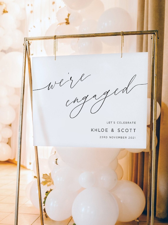 Engagement Party Sign, Landscape, Wedding Engagement Sign, Print Yourself, Printable, Digital file, We're Engaged Sign, PDF, Minimal