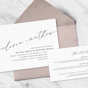 Calligraphie Invitation de mariage imprimable avec carte d’invitation et d’information, ensemble de 2 pièces, Suite d’invitation de mariage, Minimaliste, Moderne, PDF