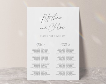 Wedding Seating Chart Sign Print Yourself, Printable, Digital file, Nova Buffet Design, Seating Chart Template