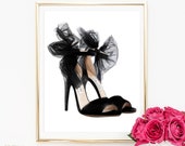 Fashion Print, Shoes Print, Art Print, Wall Art, Chanel Print, Heels Print, Watercolor Art, Digital Art Print, Black and White Print