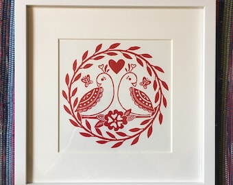Love Birds Original Block Print
