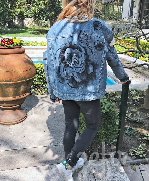 black rose jean jacket