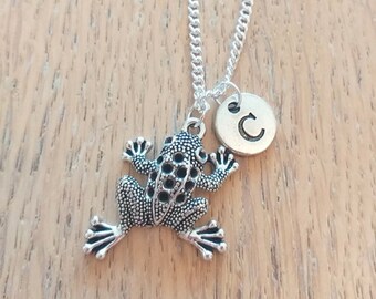 Frog Charm Initial & Birthstone Toad Gift Animal Jewelry Jeremy Fisher Charm Personalised Charm Jewellery Frog Charm Necklace