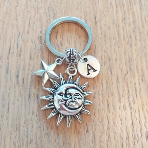 Personalised gift silver sun and moon charm keyring choose your charms