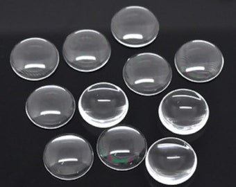 25 x Clear Glass Round Domed Cabochons 14mm Transparent Flat Backed FFC5036