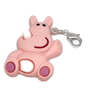 1 Pink hippo resin clip on charm