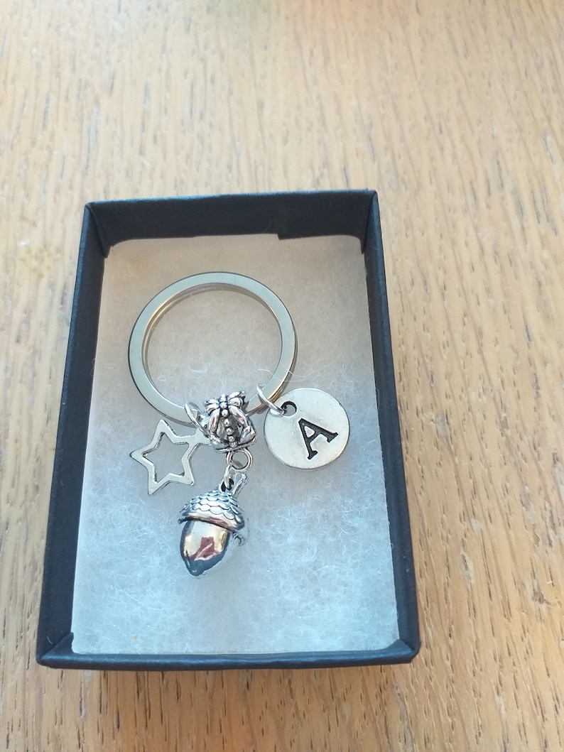 Personalised gift silver acorn charm keyring choose your charms