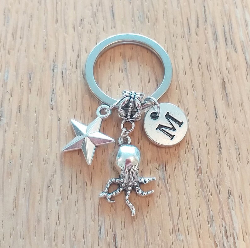 Personalised Gift Silver Octopus Charm Keyring Choose your Charms