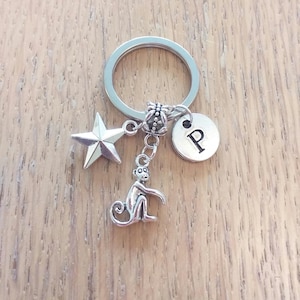 Personalised gift silver monkey charm keyring choose your charms