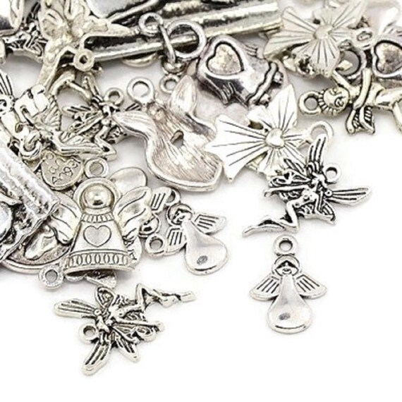 BULK 50 Fairy charms antique silver tone FB47
