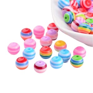 50 8mm Striped Round Resin Beads – Mixed Color Beads for DIY Jewelry, Crafting, and Beading Projects