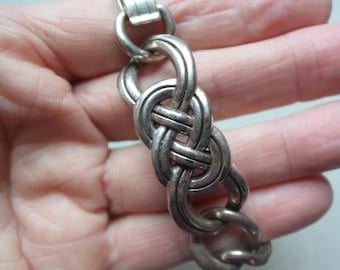 Brighton Celtic Knot Bracelet, Vintage Brighton Celtic Link Bracelet, Silver Plated Brighton Chunky Link Bracelet, Fold-Over Clasp 7 inches