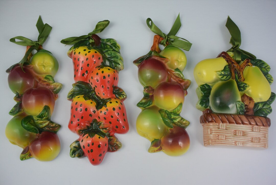 Vintage Ceramic Fruit Wall Plaques Kitschy 3dimensional Wall Etsy