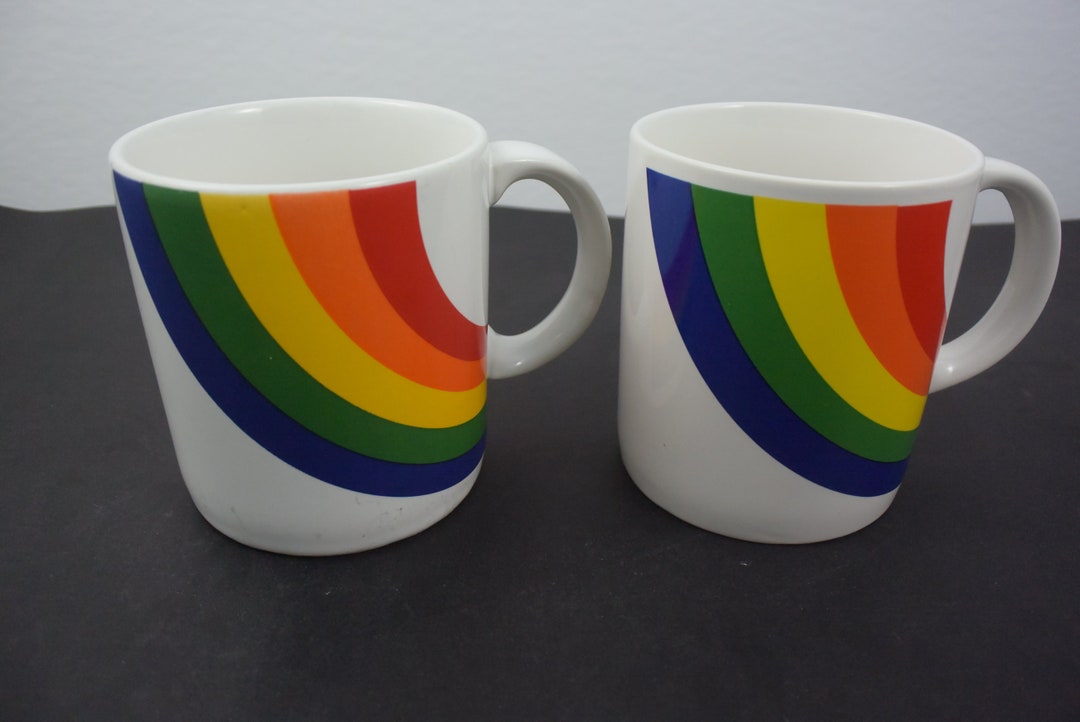 2 Vintage FTD Rainbow Mugs Pair of 1980s Rainbow Coffee Cups Etsy