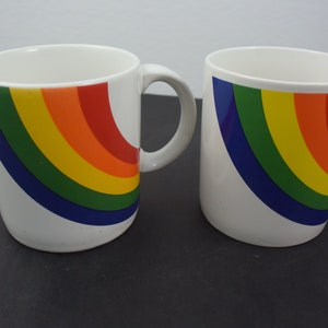 2 Vintage FTD Rainbow Mugs, Pair of 1980s Rainbow Coffee Cups, Pride Decor, LGBTQ+ Coffee Tea Mugs, Set of 2 Heavy Ceramic Rainbow Mugs