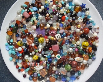 1.5 Pounds Mixed Glass Bead Lot, 680 grams Vintage & New Beads, Glass Bead Soup, Destash Bead Mix