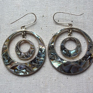 Vintage Alpaca Mexico Earrings, Alpaca Silver & Abalone Earrings, Statement Earrings, Handcrafted Mexico Earrings, Shell Inlay Earrings