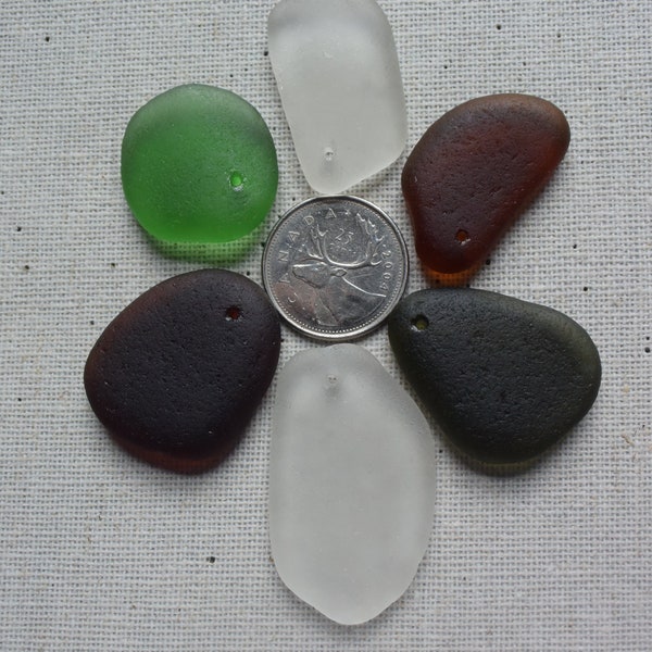 6 Large Pieces Top Drilled Sea Glass, Genuine Sea Glass from Nova Scotia, Drilled Beach Glass for Jewelry & Crafts, DIY Jewelry Supplies