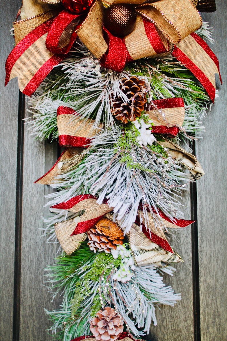 red Christmas decorations Christmas decor Christmas Wreath Christmas door swag red door swag frosted door swag,