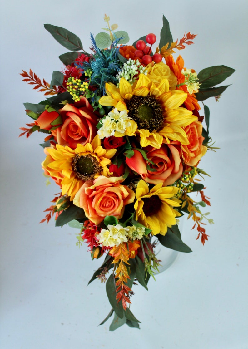 Sunflower Cascade Bouquet Sunflower Bridal Bridesmaid Bride image 1