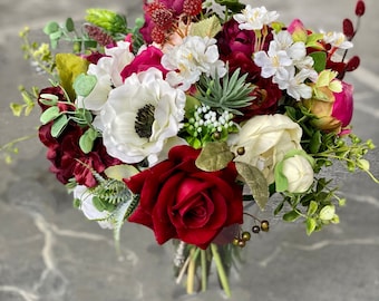 Kunstschöner Blumenstrauß, Rot und Anemone Kunststrauß, Seidenstrauß, Hochzeitsstrauß, Brautstrauß, Hochzeitsblumen, Hochzeitsstrauß