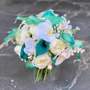 Calla Lily Bouquet, Bling Bouquet, Artificial Bouquet, Wedding Bouquet, Silk Bouquet, Bridal Bouquet, Beach Wedding