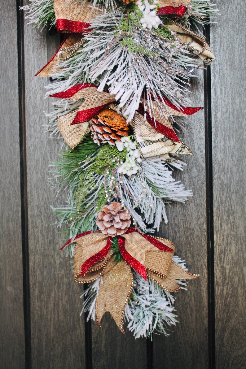 red Christmas decorations Christmas decor Christmas Wreath Christmas door swag red door swag frosted door swag,