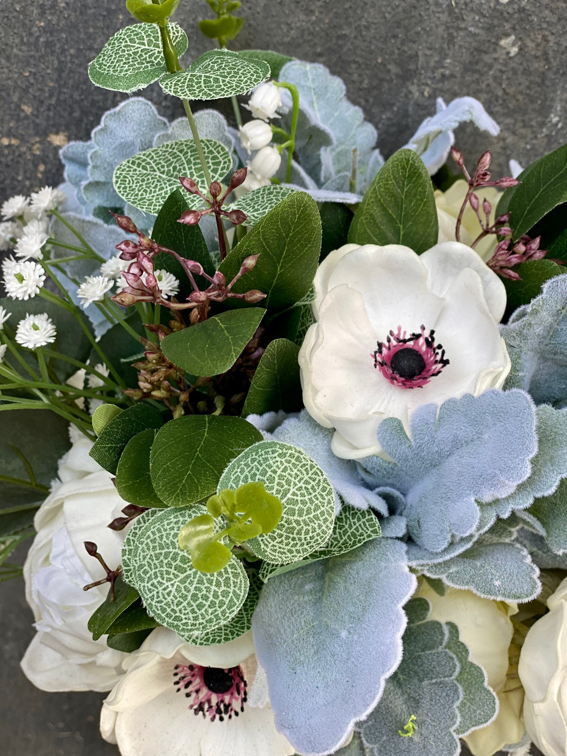Anemone Bouquet Lambs Ear Bouquet Artificial Bouquet Etsy