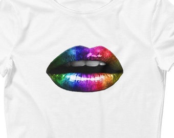 rainbow lips - arc en ciel brillant lèvres - Womne's Pride Crop top - Muscle Womens Crop top