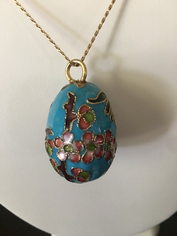 Russian Cloisonné Egg Pendant / 24K Gold / Russia… - image 3