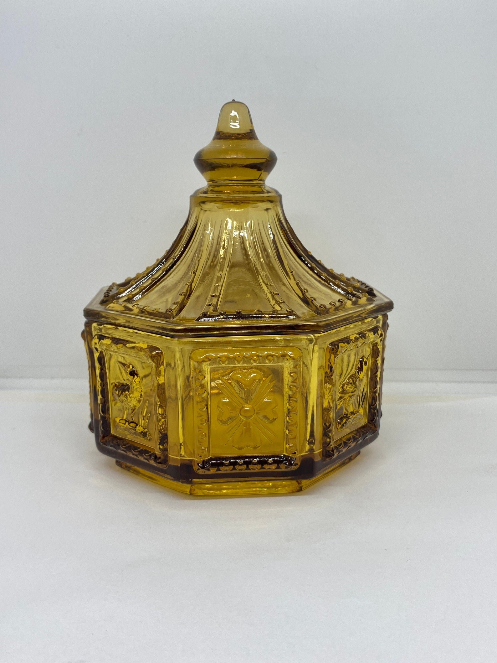 Amber Lidded Candy Dish / Imperial Glass Company Octagonal Etsy