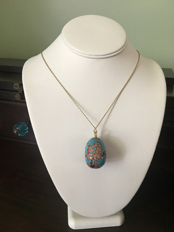 Russian Cloisonné Egg Pendant / 24K Gold / Russia… - image 1