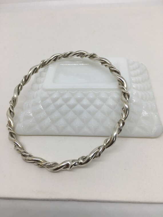 Silver Bangle Bracelet / Twisted Bangle / Braided… - image 1