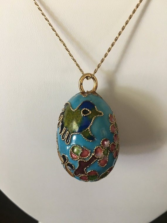 Russian Cloisonné Egg Pendant / 24K Gold / Russia… - image 4