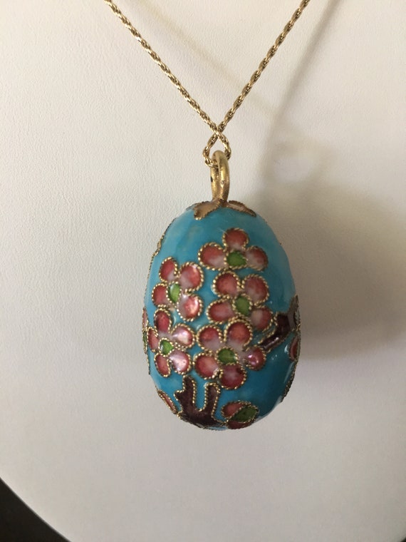 Russian Cloisonné Egg Pendant / 24K Gold / Russia… - image 2