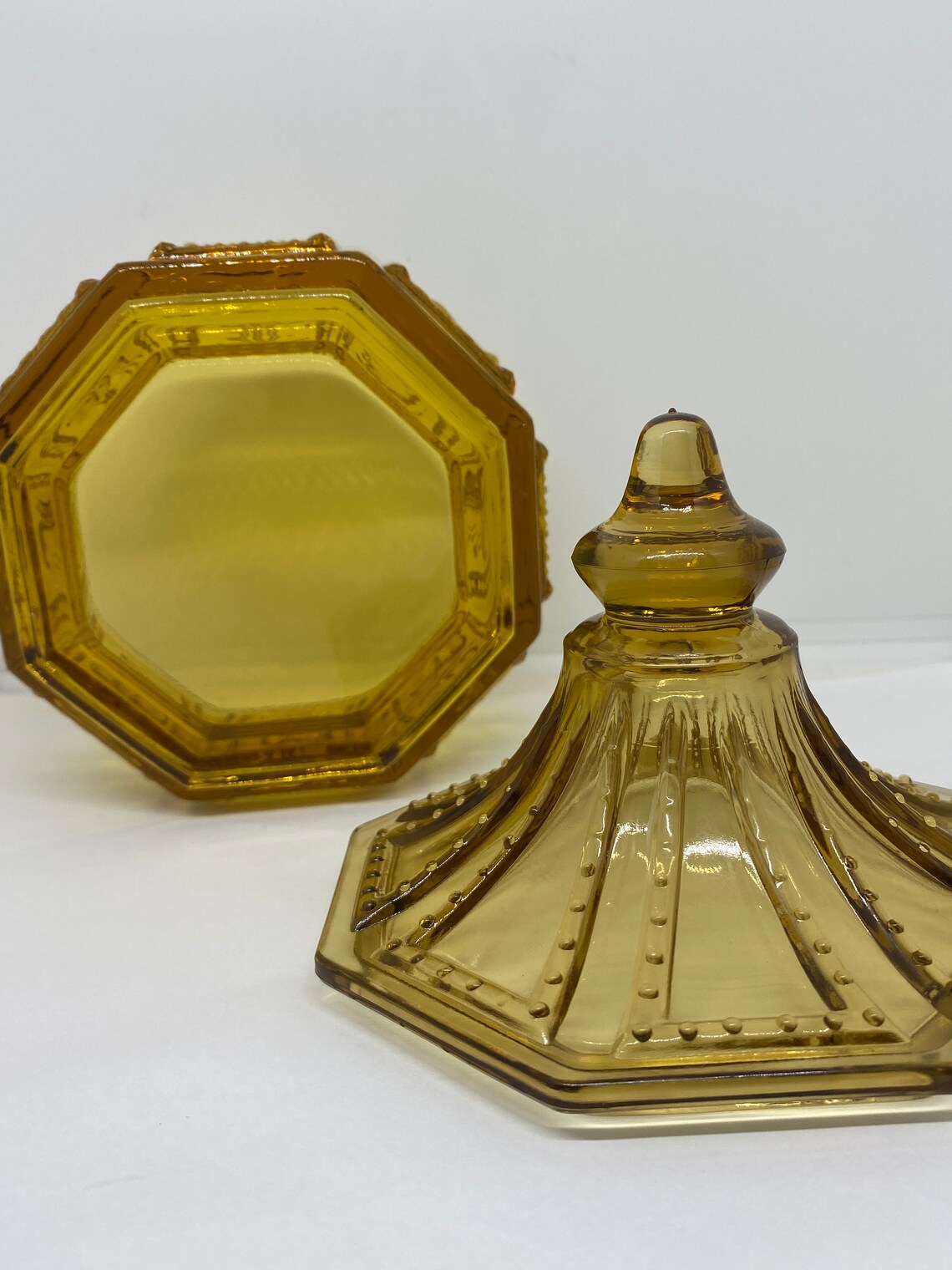 Amber Lidded Candy Dish / Imperial Glass Company Octagonal Etsy