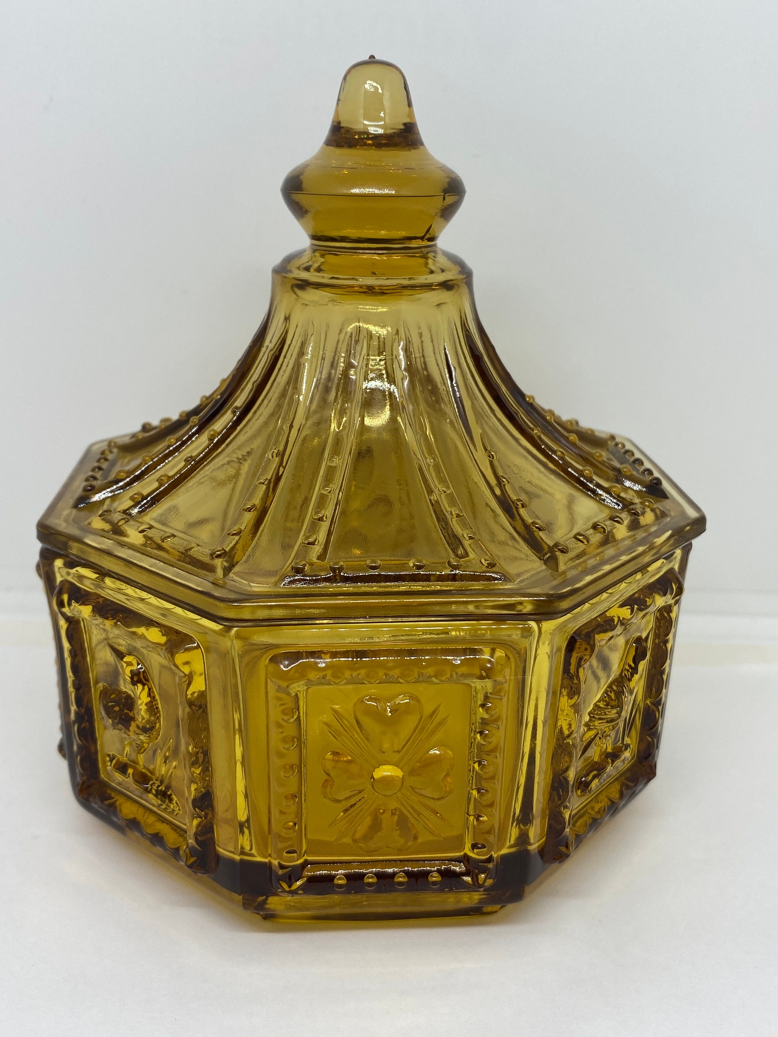 Amber Lidded Candy Dish / Imperial Glass Company Octagonal Etsy