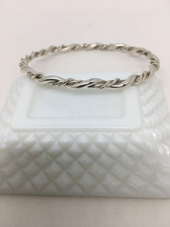 Silver Bangle Bracelet / Twisted Bangle / Braided… - image 3