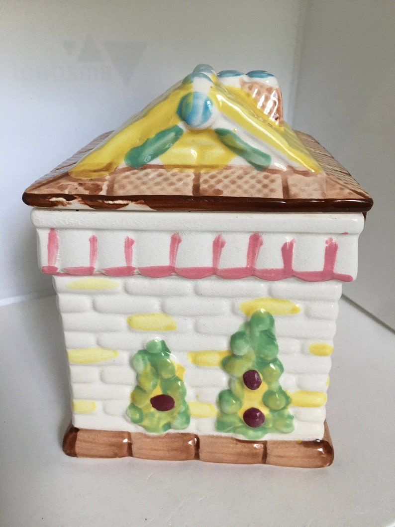 Mid Century Village House Cookie Jar / Hand Painted Retro Etsy