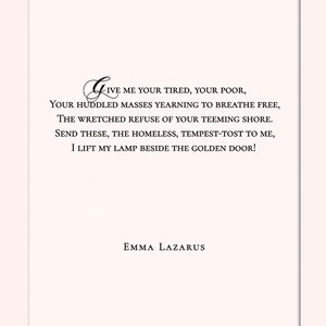 The New Colossus, Statue Of Liberty - Emma Lazarus, literary poster / historical quote / art print