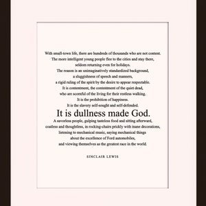 Small Town Life, Quote - Sinclair Lewis, literary poster / literary quotes / art print