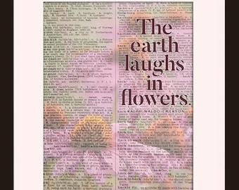 La tierra se ríe en flores Cita - Ralph Waldo Emerson, Diccionario de arte / Arte vintage / Impresión de arte