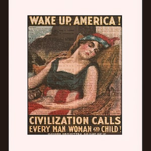 Wake up America! WWI Propaganda Poster - Dictionary Art / Art Print / Vintage Art
