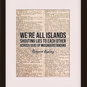 Cita de We're All Islands - Rudyard Kipling, póster literario / citas literarias / impresión de arte
